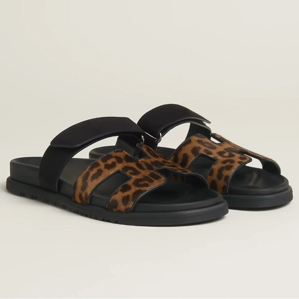 Chypre sandal Leopard Print Black Sandals - Picture 2 of 14